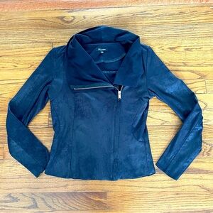 Shinestar Black Faux Suede Gold Zipper Motorcycle Style Jacket Women’s Small